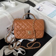 Chanel MINI FLAP BAG With Top Diamond Handle Lambskin & Gold-Tone Metal AS4140 Caramel A