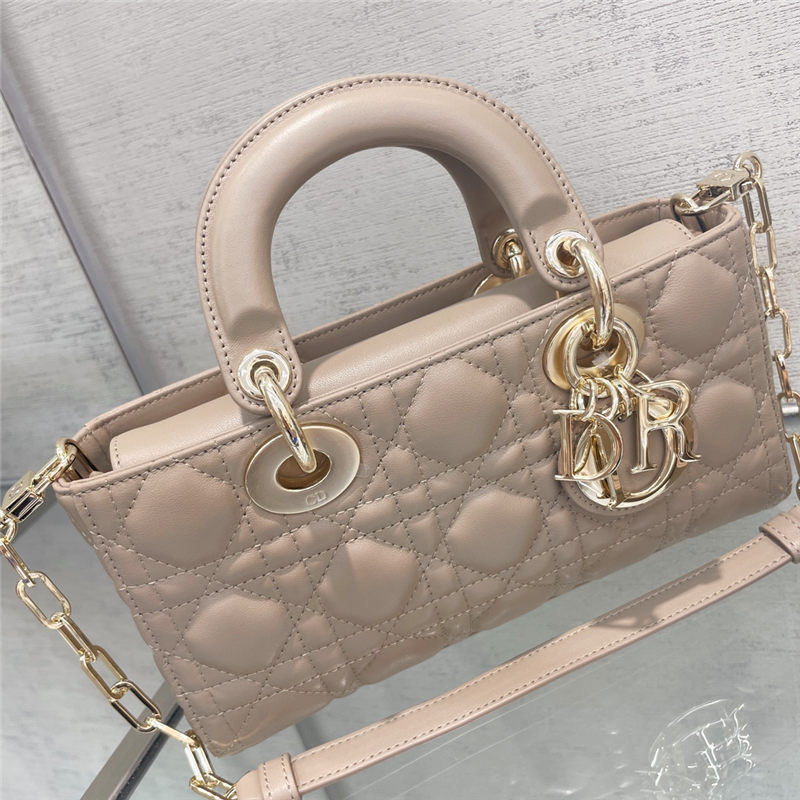 LADY D-JOY BAG SMALL Cannage Lambskin Beige High