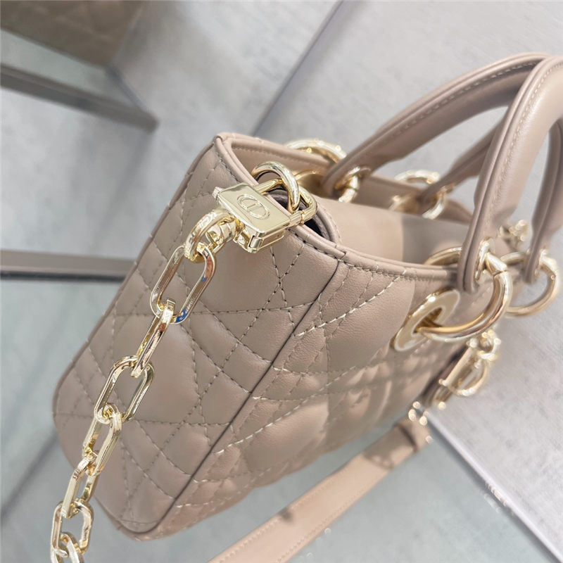 LADY D-JOY BAG SMALL Cannage Lambskin Beige High