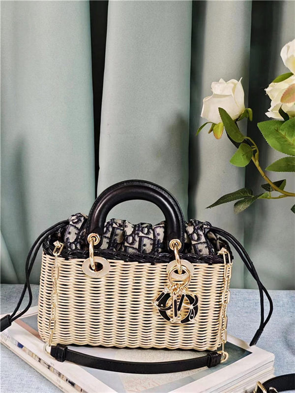 LADY D-JOY BAG SMALL Wicker and Dior Oblique Jacquard High