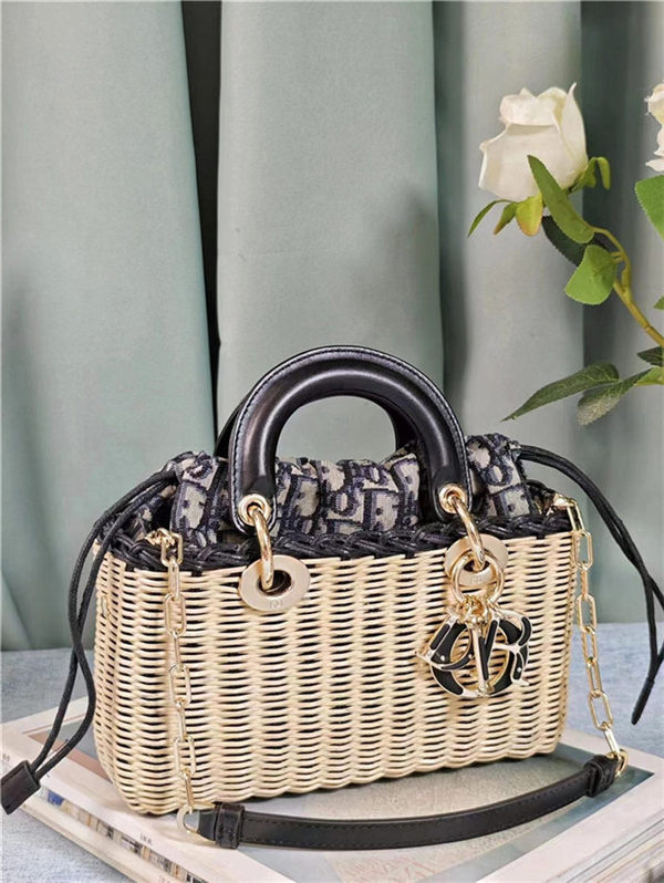 LADY D-JOY BAG SMALL Wicker and Dior Oblique Jacquard High