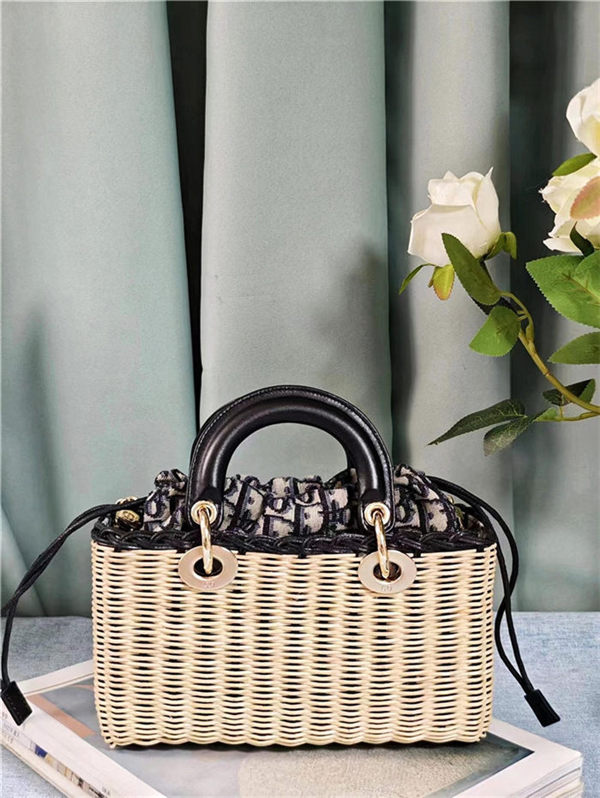 LADY D-JOY BAG SMALL Wicker and Dior Oblique Jacquard High