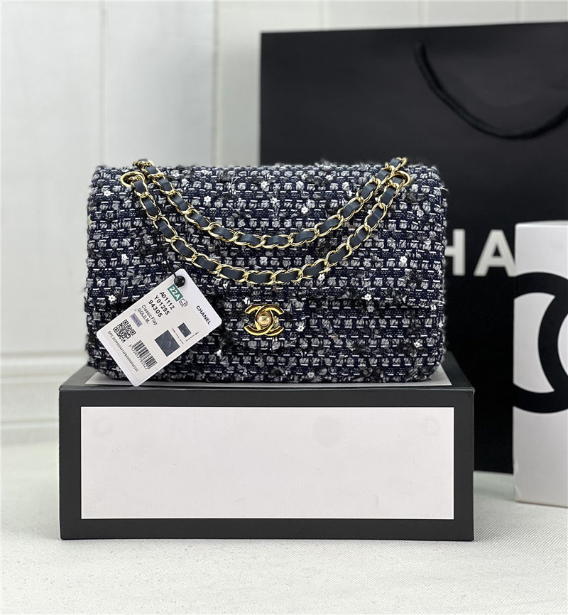 Chanel Medium Classic Flap Bag Tweed Navy-Blue High