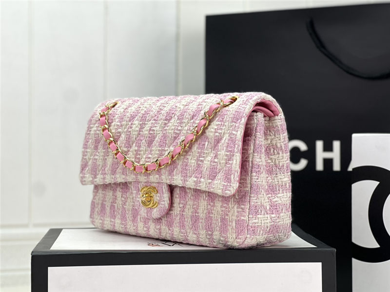 Chanel Medium Classic Flap Bag Tweed Pink-3 High