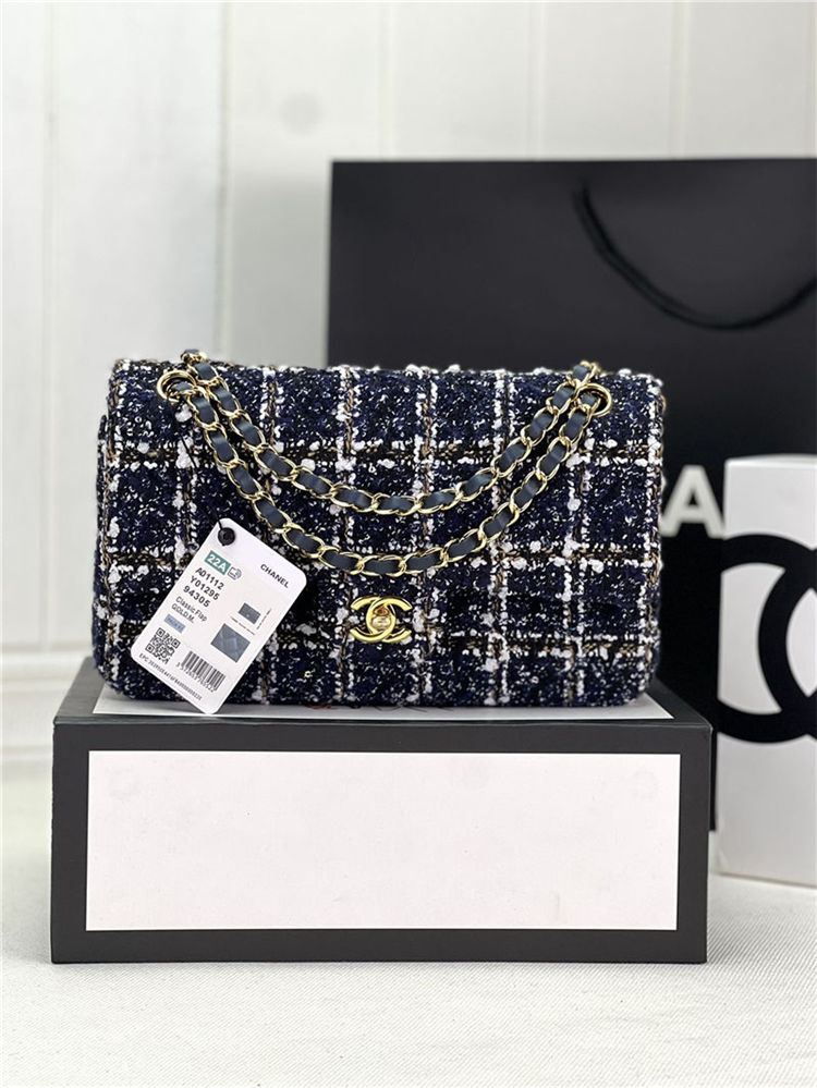 Chanel Medium Classic Flap Bag Tweed Navy-Blue High