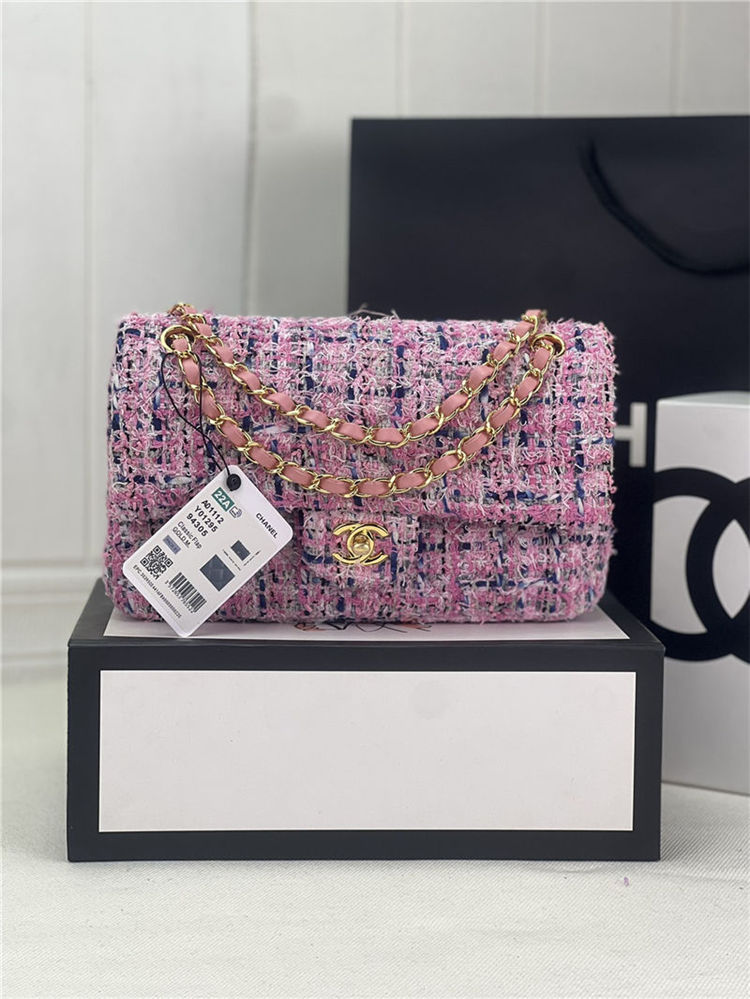 Chanel Medium Classic Flap Bag Tweed Pink/Blue High