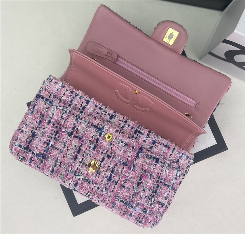 Chanel Medium Classic Flap Bag Tweed Pink/Blue High