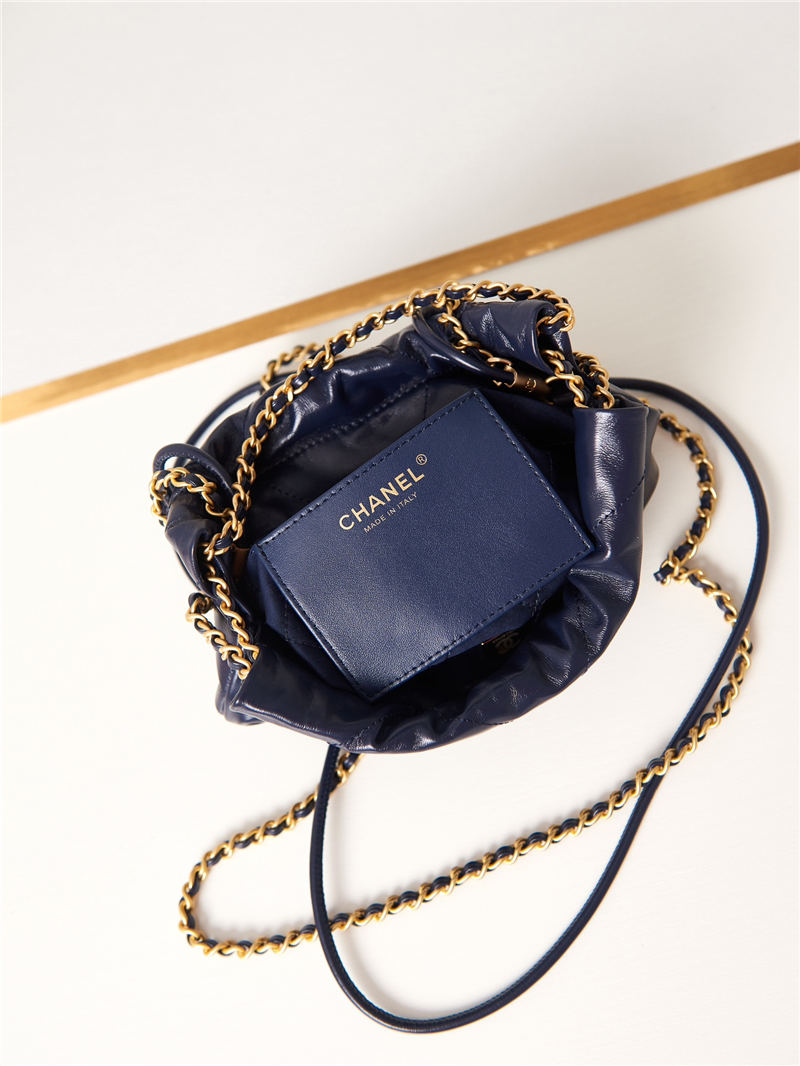 Chanel 22 MINI HANDBAG Shiny Calfskin Navy & Gold-Tone Metal AS3980 High