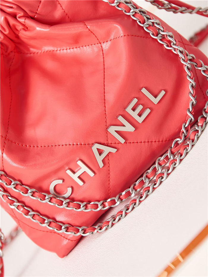 Chanel 22 MINI HANDBAG Shiny Calfskin Coral & Silver-Tone Metal AS3980 High