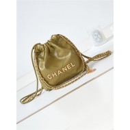 Chanel 22 MINI HANDBAG Shiny Calfskin Mustard-Wrinkle & Gold-Tone Metal AS3980 High