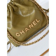 Chanel 22 MINI HANDBAG Shiny Calfskin Mustard-Wrinkle & Gold-Tone Metal AS3980 High