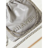 Chanel 22 MINI HANDBAG Shiny Calfskin Grey & Silver-Tone Metal AS3980 High