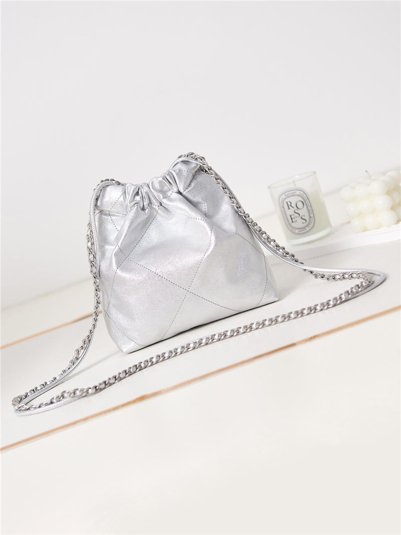 Chanel 22 MINI HANDBAG Shiny Calfskin Silver & Silver-Tone Metal AS3980 High