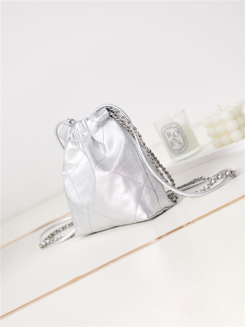 Chanel 22 MINI HANDBAG Shiny Calfskin Silver & Silver-Tone Metal AS3980 High