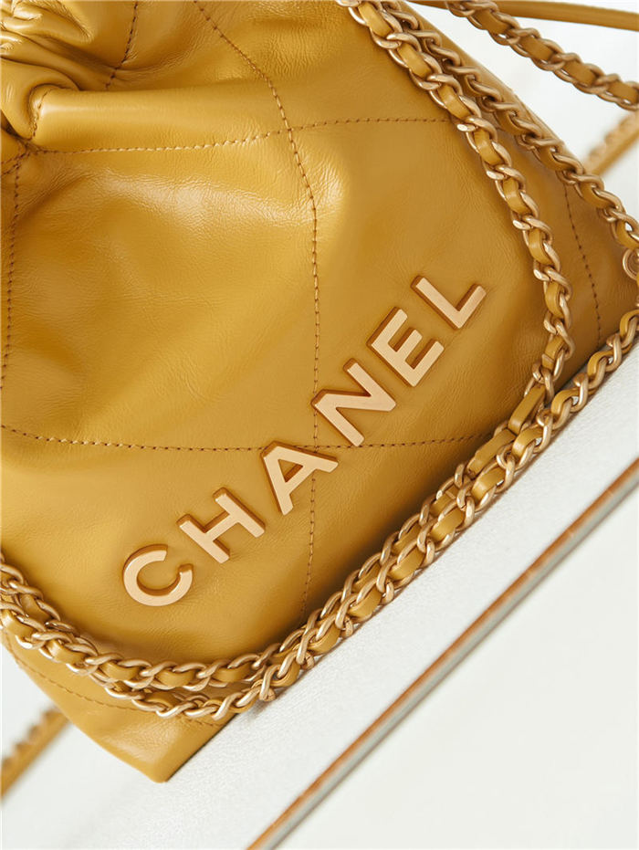 Chanel 22 MINI HANDBAG Shiny Calfskin Camel & Gold-Tone Metal AS3980 High