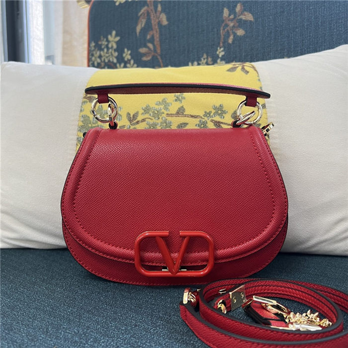 Valentino GARAVANI VSLING SHOULDER BAG IN GRAINY CALFSKIN Red High