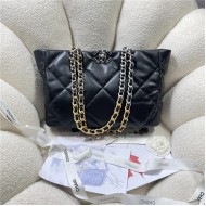 Chanel 19 SHOPPING BAG Shiny Lambskin, Gold-Tone, Silver-Tone & Ruthenium-Finish Metal AS3660 Black High