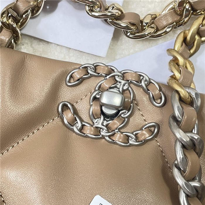 Chanel 19 SHOPPING BAG Shiny Lambskin, Gold-Tone, Silver-Tone & Ruthenium-Finish Metal AS3660 Caramel High