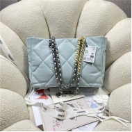 Chanel 19 SHOPPING BAG Shiny Lambskin, Gold-Tone, Silver-Tone & Ruthenium-Finish Metal AS3660 Blue High