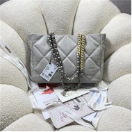 Chanel 19 SHOPPING BAG Shiny Lambskin, Gold-Tone, Silver-Tone & Ruthenium-Finish Metal AS3660 Grey High