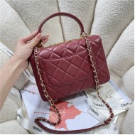 SMALL FLAP BAG WITH TOP HANDLE Lambskin Gold Metal A92236 Burgundy A