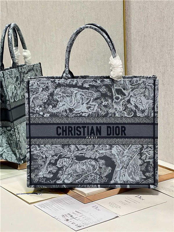 LARGE Dior BOOK TOTE Toile de Jouy Embroidery Denim Blue High