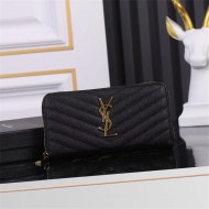 CASSANDRE MATELASSÉ ZIP AROUND WALLET IN GRAIN DE POUDRE EMBOSSED LEATHER Black-Gold High