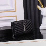 CASSANDRE MATELASSÉ ZIP AROUND WALLET IN GRAIN DE POUDRE EMBOSSED LEATHER Black-Silver High