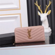 CASSANDRE MATELASSÉ ZIP AROUND WALLET IN GRAIN DE POUDRE EMBOSSED LEATHER Pink High