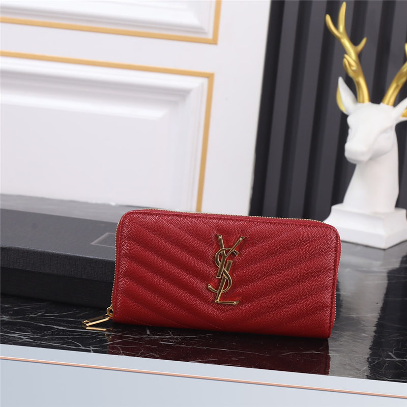 CASSANDRE MATELASSÉ ZIP AROUND WALLET IN GRAIN DE POUDRE EMBOSSED LEATHER Red High