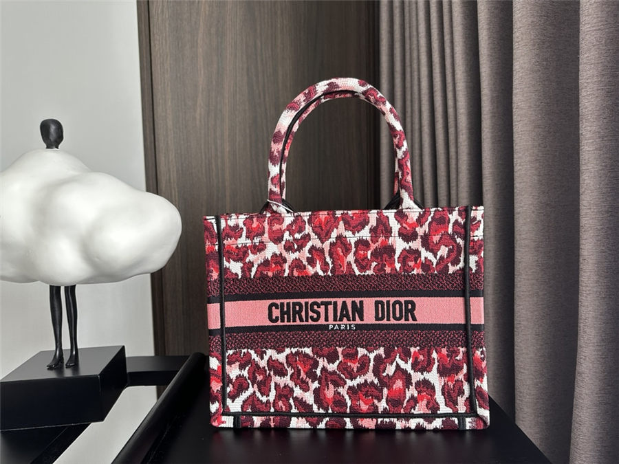 SMALL Dior BOOK TOTE Multicolor Mizza Embroidery Burgundy High