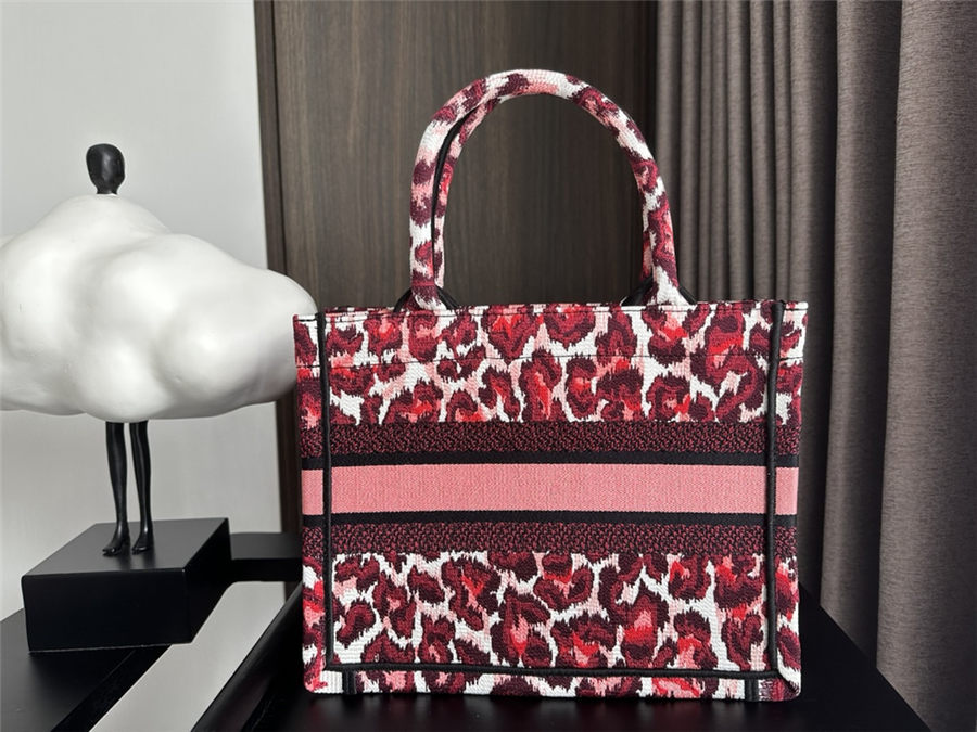 SMALL Dior BOOK TOTE Multicolor Mizza Embroidery Burgundy High