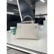 Hermes Kelly Mini II Bag Epsom Leather WAX Silver/Gold Metal Pearl Gray High