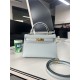 Hermes Kelly Mini II Bag Epsom Leather WAX Silver/Gold Metal Blue Brume High