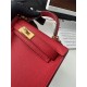 Hermes Kelly Mini II Bag Epsom Leather WAX Silver/Gold Metal Rouge H High