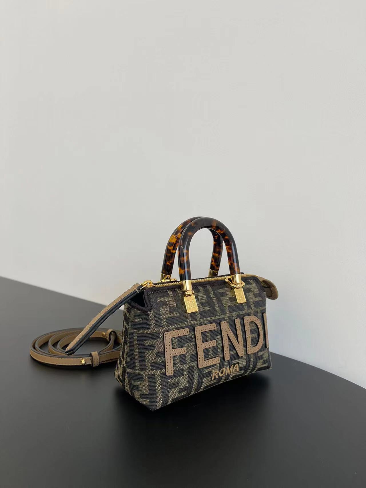 Fendi By The Way Mini Boston bag fabric Brown High