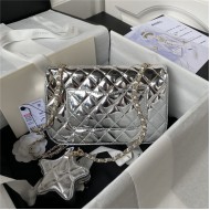 Chanel FLAP BAG & STAR COIN PURSE AS4648 Mirror Calfskin, Metallic Calfskin & Gold-Tone Metal Silver A