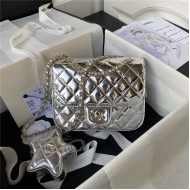 Chanel MINI FLAP BAG & STAR COIN PURSE AS4647 Mirror Calfskin, Metallic Calfskin & Gold-Tone Metal Silver A