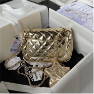 Chanel MINI FLAP BAG & STAR COIN PURSE AS4646 Mirror Calfskin, Metallic Calfskin & Gold-Tone Metal Gold A