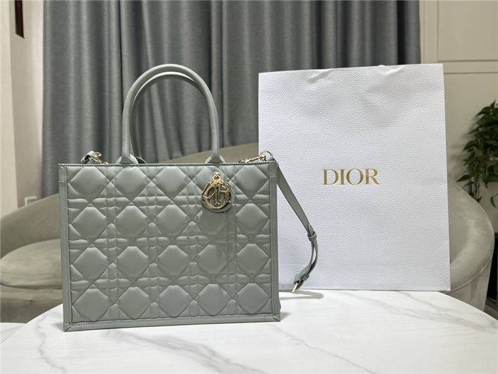 MEDIUM Dior BOOK TOTE Macrocannage Calfskin Grey High