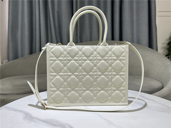 MEDIUM Dior BOOK TOTE Macrocannage Calfskin White High