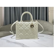 SMALL Dior BOOK TOTE Macrocannage Calfskin White High