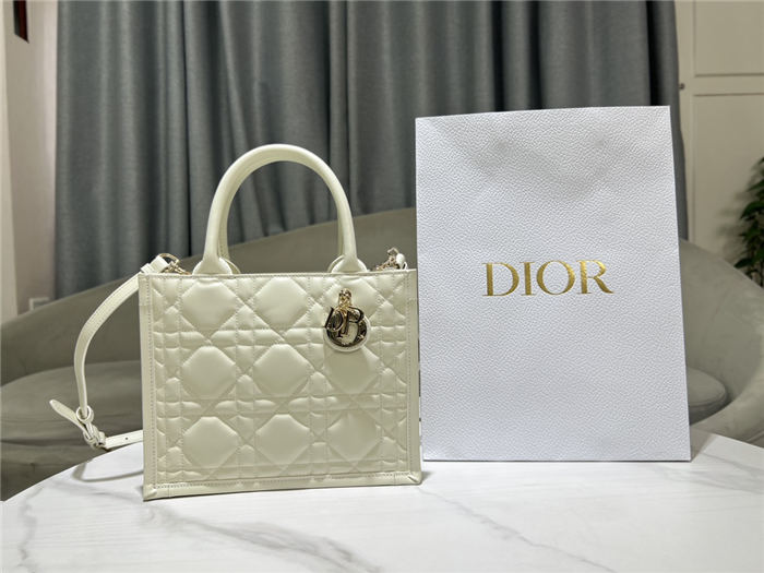 SMALL Dior BOOK TOTE Macrocannage Calfskin White High