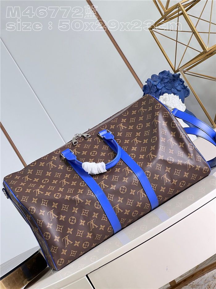 Louis Vuitton Keepall Bandoulière 50 Monogram Macassar M46772 Blue High