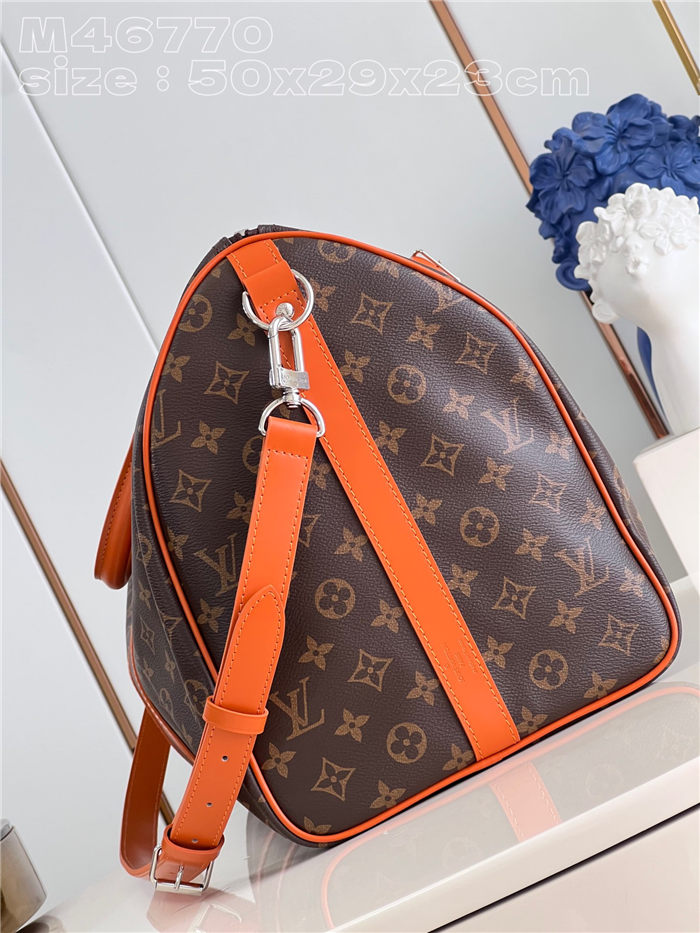 Louis Vuitton Keepall Bandoulière 50 Monogram Macassar M46770 Orange High