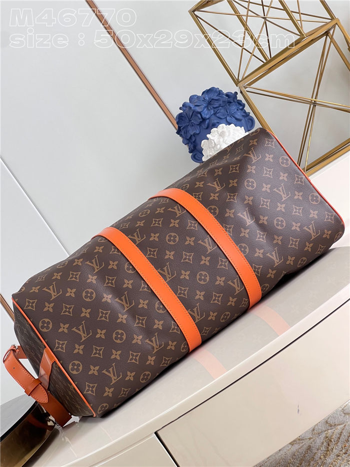 Louis Vuitton Keepall Bandoulière 50 Monogram Macassar M46770 Orange High