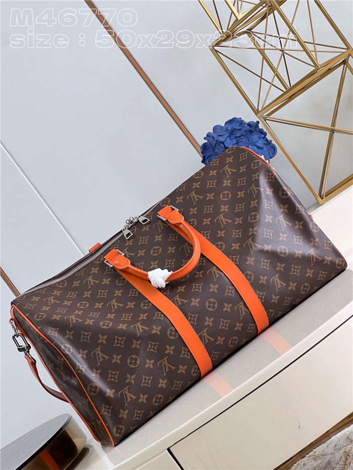 Louis Vuitton Keepall Bandoulière 50 Monogram Macassar M46770 Orange High