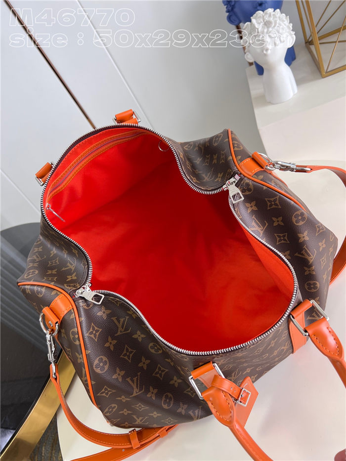 Louis Vuitton Keepall Bandoulière 50 Monogram Macassar M46770 Orange High