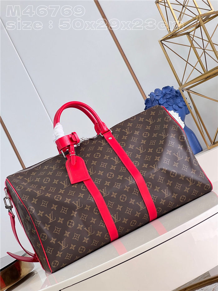 Louis Vuitton Keepall Bandoulière 50 Monogram Macassar M46769 Red High