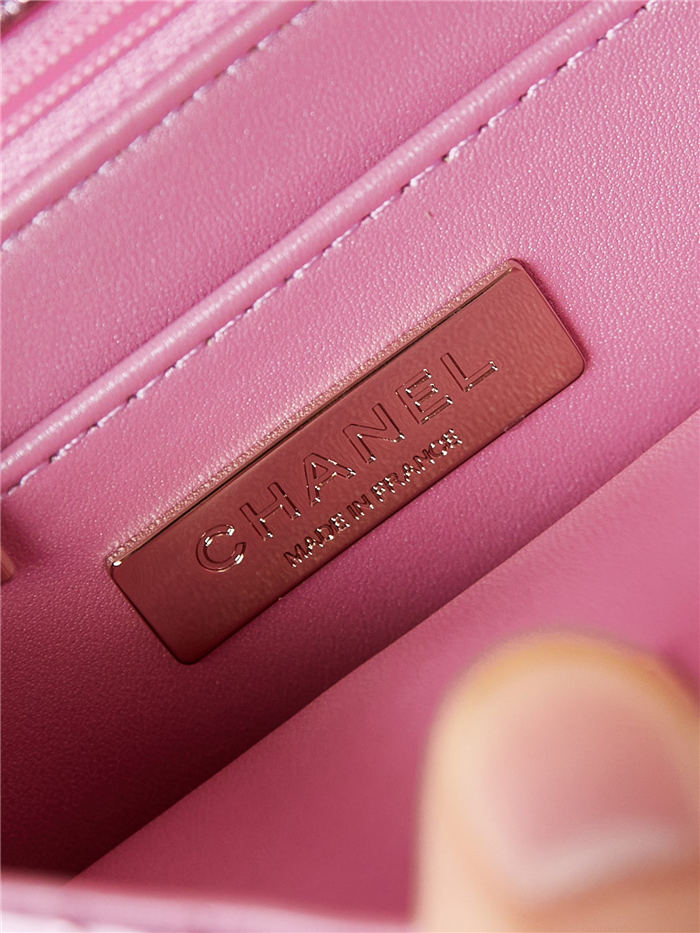 Chanel MINI FLAP BAG & STAR COIN PURSE AS4647 Mirror Calfskin, Metallic Calfskin & Gold-Tone Metal Pink A